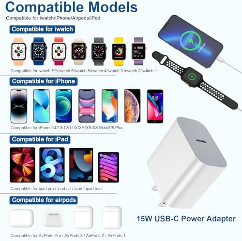 Upgrade Your Charging Routine with the 2-in-1 USB C Fast Charging Cable for Apple Watch and i Phone – MFi Certified 6 FT Magnetic Charger with 15 W Wall Adapter for Seamless Compatibility Across All Apple Watch Models and i Phone 14 – Durable, Efficient, and Tangle-Free Solution for Modern Lifestyles