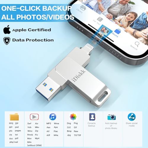 Maximize Your Apple Device Storage with the App-le MFi Certified 128 GB i Diskk Flash Drive – Ultimate i Phone and i Pad Photo Backup Solution for Effortless Data Management, High-Speed Transfers, and Enhanced Compatibility Across All Your Devices
