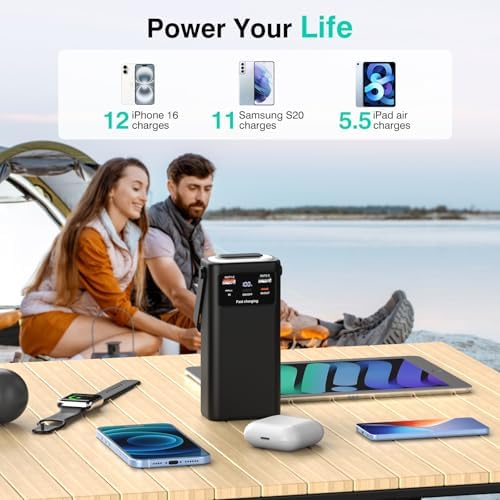 Massive 40,000 m Ah Multi-Device Power Bank with Integrated Cables – Advanced PD 22.5 W Fast Charge Portable Charger with Smart LED Display and Retractable Emergency Light for Ultimate Travel Convenience – Compatible with i Phone 16 Series, Samsung Galaxy S24 to S20, Google Pixel, and More – Charge Up to 6 Devices Simultaneously with Cutting-Edge Safety Features and Intelligent Power Management Solutions for On-the-Go Efficiency