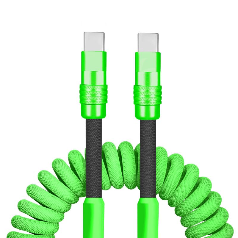 Dynamic Curly Chubby Coiled USB C Cable: 240 W Fast Charge Retractable Spiral Braid Cord for Carplay & Android Auto, Versatile Length 2.29 FT to 3.6 FT, Sleek Black and Red Design, Enhanced Compatibility for All USB-A to Type-C Devices