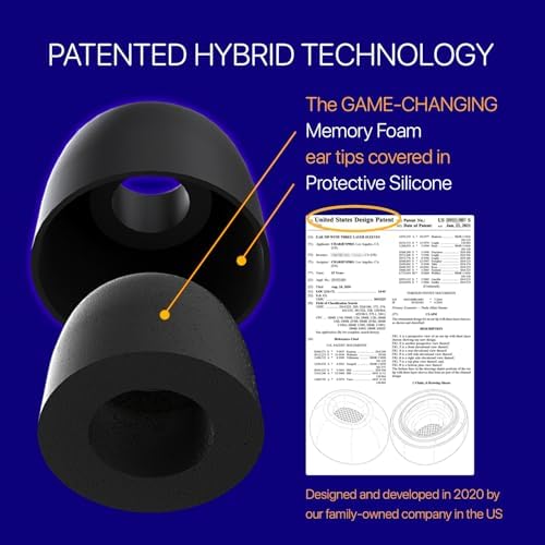 Ultimate Comfort Memory Foam Ear Tips with Patented Silicone Shield for Sony WF-1000 XM5, WF-1000 XM4, Powerbeats Pro 2, and More – Custom Fit Replacement Solution for Enhanced Sound Isolation and Listening Experience (SML)