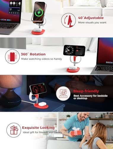 All-in-One Wireless Charging Station for Apple Devices – 15 W Fast Qi-Certified Mag-Safe Charger for i Phone 16, 15, 14, 13, 12, Apple Watch & Air Pods – Adjustable Viewing Angle, Ideal Gift for Women – Enhance Your Charging Efficiency and Style
