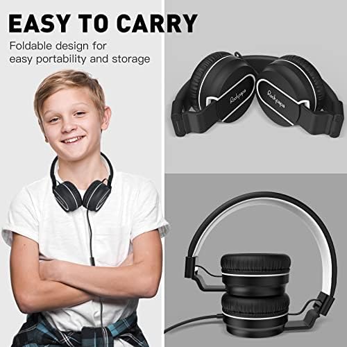 Rockpapa 950 Kids Wired Headphones – Vibrant Black and Green On-Ear Style with Built-in Microphone for Enhanced Online Learning, Foldable for Ultimate Portability, Compatible with Laptops, Tablets, and Chromebooks for Seamless Classroom Engagement and Daily Use