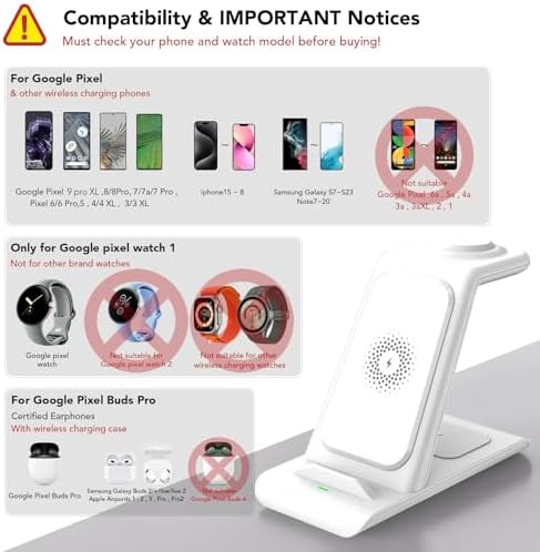 Ultra-Fast 3-in-1 Wireless Charging Hub for Google Pixel Watch 1, Pixel 9 Series, and Pixel Buds Pro – Elegant, Multi-Device Power Solution for Home and Office with Enhanced Safety Features and Sleek Design