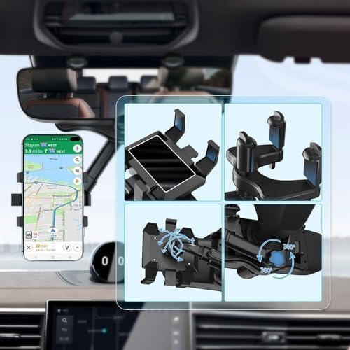 Revolutionize Your Commute with the 360-Degree Rearview Mirror Phone Holder – Advanced Multifunctional Car Mount for Effortless Navigation, Hands-Free Calls, and Music Control – Secure, Easy-to-Install Accessory Compatible with All Smartphones