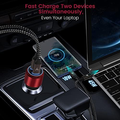 VELOGK 73 W Turbo USB-C Car Charger – Ultra-Fast Adaptive 55 W & 45 W PPS/PD & QC3.0 Adapter for Samsung Galaxy S25/S24/S23/S22+/S21/S20 & i Pad Pro – Compact Green Design with Advanced Safety Features for Rapid On-the-Go Charging