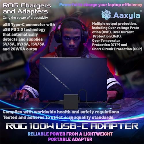100 W USB Type-C Laptop Charger – High-Speed Power Adapter for Asus ROG, Chromebook, Zen Book, and Vivo Book – Universal Compatibility with Multi-Protection Features for Safe Charging – Ideal for Models X7, 14, 14 X, Z13, GV301, and More – Reliable Performance for All Your Devices