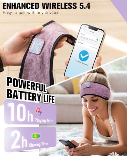 Bluetooth 5.4 Wireless Sleep Headphones: Ergonomic Multi-Functional Headband & Eye Mask for Ultimate Comfort – Perfect for Side Sleepers, Travelers, and Fitness Lovers – Enhance Relaxation and Performance Anywhere, Ideal Tech Gift for Music and Yoga Enthusiasts