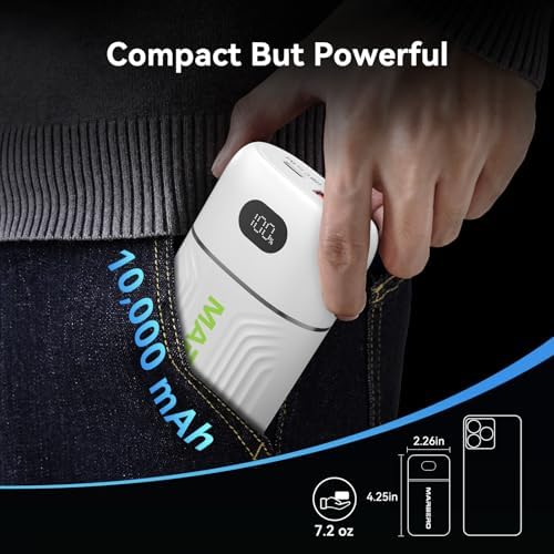 MARBERO Ultra-Lightweight 10,000 m Ah Fast Charging Power Bank – Compact USB-C Charger with 18 W Output for i Phone, i Pad, Samsung Galaxy & Google Devices – Essential Travel Companion with Advanced Safety Features for On-the-Go Power Management