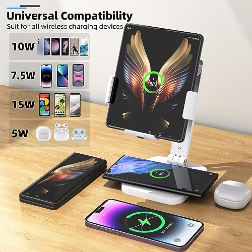 Sleek Aluminium Alloy 2-in-1 Wireless Charger Stand for Samsung Galaxy Z Fold & Galaxy Buds – Rapid 3-Coil Charging Station with 20 W Adapter for Enhanced Device Efficiency – Portable and Stylish Design Ideal for Modern Workspaces and On-the-Go Charging