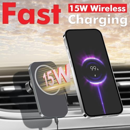 Effortless Driving: 15 W Mag Safe Car Mount Charger for i Phone 12-16 Pro Max – Ultra-Magnetic Wireless Holder with Fast Charging, Space-Saving Vent Design, and One-Handed Operation for Seamless Connectivity