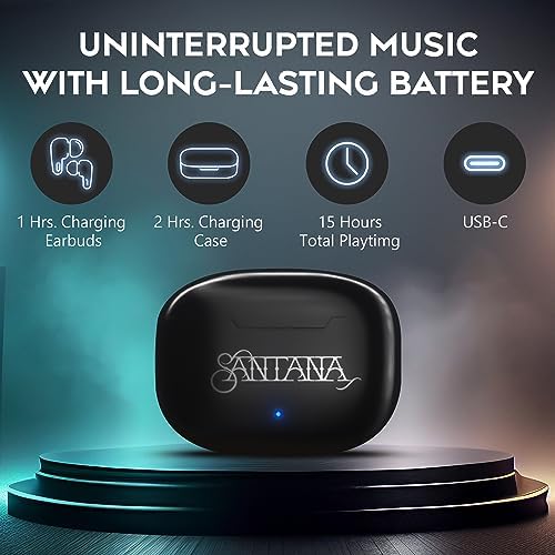 Carlos Santana Mambo True Wireless Earbuds – Premium Bluetooth 5.1 Sports Headphones with Voice-Isolating Microphone and Deep Bass for Gaming and Music – Ergonomic Comfort with Portable Charging Case in Striking Red for All-day Use