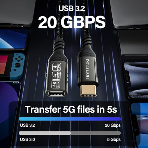 USB-C Extension Cable 6.6ft, 20Gbps Data Transfer, 4K@60Hz, 240W Charging, Male to Female Compatible with Cell Phone Cord Extension – Enhanced Compatibility and Speed