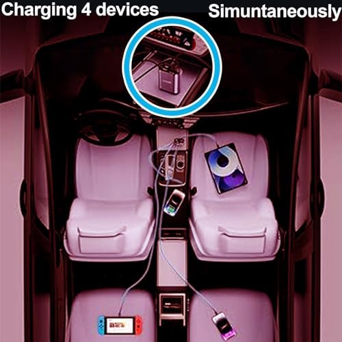 High-Power 4-in-1 Retractable USB C Car Charger – 120 W Fast Charging Adapter with 2.6 ft Type C Cable, QC 3.0 & PD 3.0 Compatibility for i Phone 12/13/14/15, Samsung Galaxy, i Pad, Google Pixel & More – Compact & Safe Charging Solution for On-the-Go Power Needs