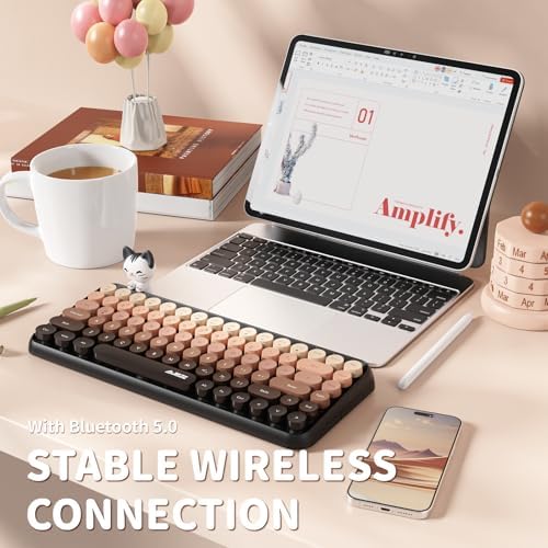 FELICON Retro Mini Wireless Bluetooth Keyboard – Portable 84-Key Typewriter Design for Android, i Pad, Windows & PC – Perfect Companion for Home & Office with Enhanced Compatibility and Rechargeable Battery