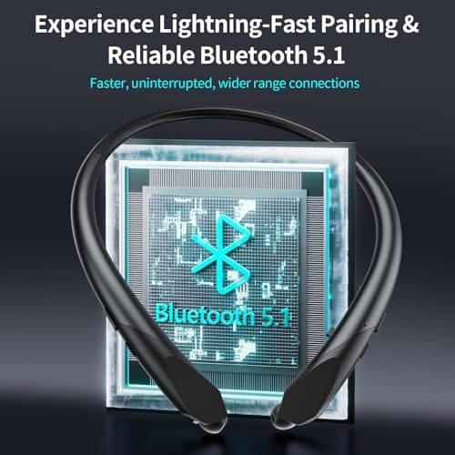 Revolutionary Bluetooth Neckband Headphones with Retractable Earbuds – IPX5 Sweatproof Sports Earphones Featuring Advanced Noise Cancellation and Built-in Microphone for Active Lifestyles – Rapid Connectivity and Extended Battery Life for Seamless Audio Enjoyment