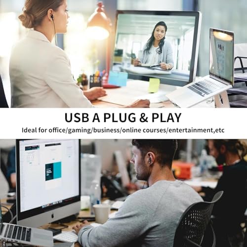 Ultra-Comfort USB Earbuds with Microphone for PC – 7.5 FT Wired Headset for Laptops, Perfect for Zoom Meetings and Virtual Learning – Magnetic Stereo Earphones Compatible with Dell, HP, and Think Pad – Crisp Audio Clarity, Lightweight Design for All-Day Use – Quick Volume Control for Effortless Communication – Tangle-Free Solution for Neat Workspaces – Boost Your Productivity with Enhanced Sound Experience