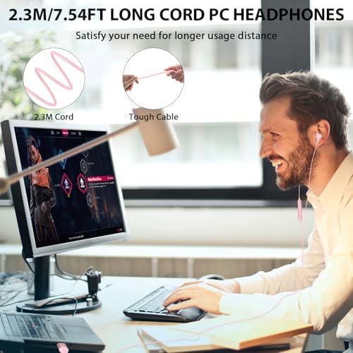 Transform Your Audio Experience with ASKUBSKU Pink USB Wired Headset: 7.5 Ft Premium Earbuds Featuring Advanced Noise-Canceling Microphone for PC – Perfect for Gaming, Remote Work, and Extended Comfort with Ergonomic Design and Instant Mute Control