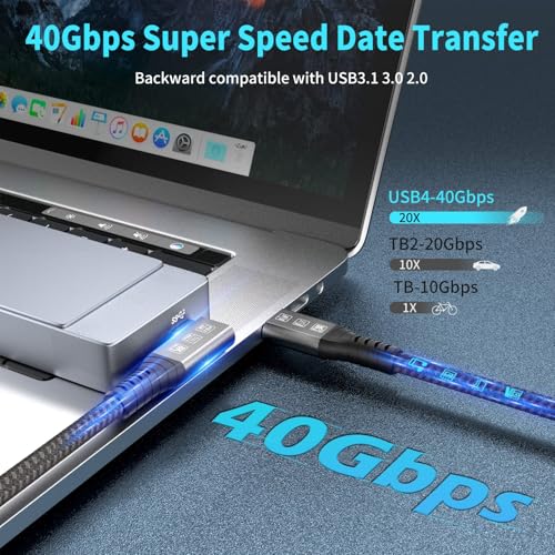 USB-C 4FT 40Gbps Braided Cable – 90 Degree, 8K Display, 100W Charging, Compatible with Thunderbolt 4/3 USB4/3, MacBook Pro, External SSD, eGPU – Enhanced Compatibility and Speed