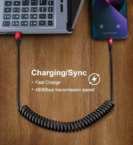 Premium Coiled Lightning Charger Cable for i Phone – 2 Pack (3 FT & 6 FT) – Apple MFi Certified High-Speed Charging & Data Transfer – Compatible with i Phone 14/13/12/11 Pro Max/XS/XR/XS/X/8/7/Plus/6 S, i Pad, and i Pod – Tangle-Free Black Design for Ultimate Portability and Reliability