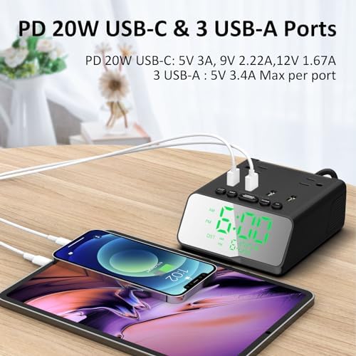Smart USB Charging Alarm Clock with Power Strip, 6 FT Cord – Multifunctional Bedside Station Featuring 4 USB Ports & 2 Outlets for Home, Hotel, or Travel – Adjustable Brightness & ON/OFF Control for Ultimate Convenience and Fast Device Charging
