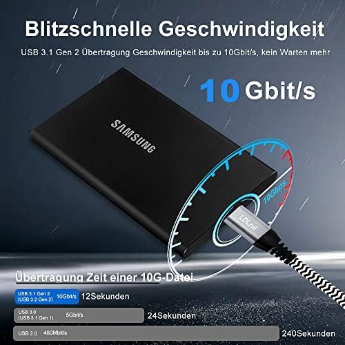 10 FT Braided USB-C Cable for High-Speed Data Transfer and Fast Charging – 10 Gbps USB 3.2 Gen 2 Type C Charger Cord Compatible with Oculus Quest 2, i Phone 16/15 Pro, Samsung Galaxy S23/S22/S21/S20, Moto G9, Pixel 8/7 – Durable and Versatile Connectivity Solution