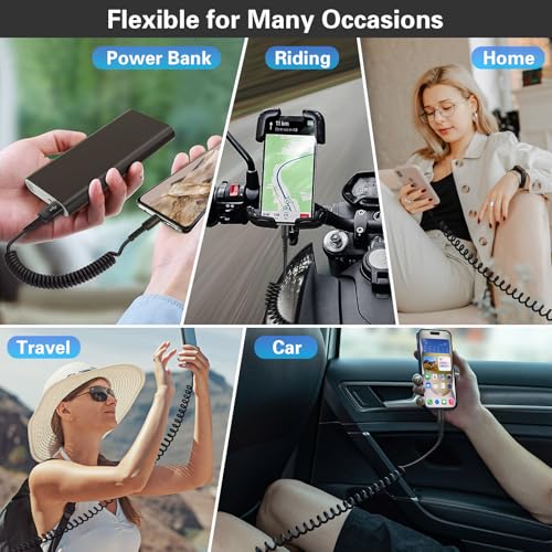 Canjoy 6 FT Retractable Coiled USB C Cable for Car – 5-Pack Fast Charging Cords Compatible with Car Play & Android Auto, Ideal for i Phone 16/15 and Samsung Galaxy S24/S23/S22 – Durable, Tangle-Free Design for Ultimate Convenience