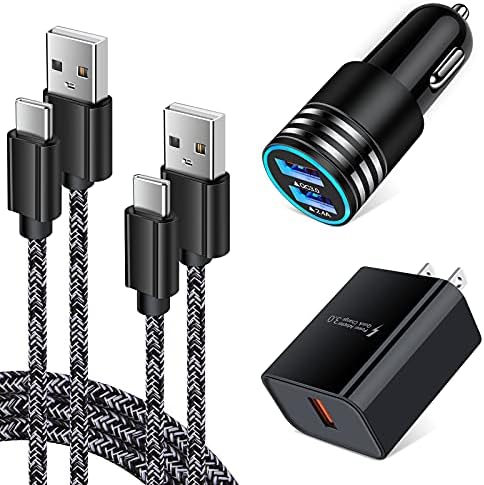 Ultra-Fast USB C Charger for Samsung Galaxy Devices – Quick Charge 3.0 Car and Wall Charger Set with 3 ft & 6 ft Type C Cables – Optimized for S25 Ultra, S24 FE, S23, S22, and More – Superior Performance and Enhanced Durability for On-the-Go Charging Solutions