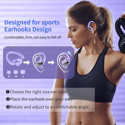 Rolosar Bluetooth 5.4 Sport-Optimized Wireless Earbuds – IP7 Waterproof with Advanced ENC Noise Cancellation, Ergonomic Earhooks for Ultimate Comfort, Dual LED Battery Indicator, 50-Hour Playback – Ideal for Running, Fitness, and Everyday Use