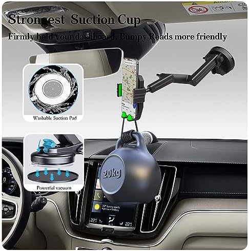 Ultimate Heavy Duty Phone Holder for Cars – Adjustable Long Arm with Anti-Shake Suction Cup – Universal Compatibility for All Phones & Vehicles – Enhanced Stability for Safe Navigation and Hands-Free Communication