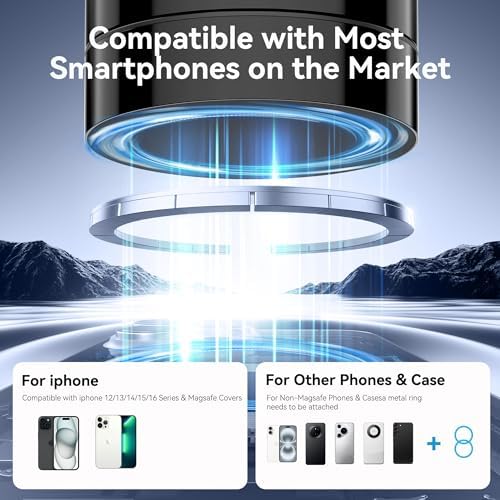 Magnetic Car Phone Mount – Ultra Strong Vacuum Suction Phone Holder for Dashboard/Windshield, Foldable 360° Adjustable Car Phone Mount Compatible with iPhone 16/15/14 & All Smartphones-817001A – Enhanced Compatibility and Speed