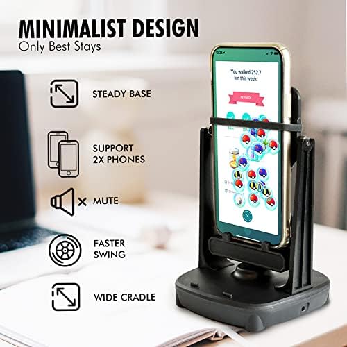 Phone Swing, Phone Rocker Compatible for Pokemon go Walker Cellphone Pedometer Accessories (Support 2 Phones)(Mute Version)(USB Cable) (Battery Compatible) Quick Step Earning Device – Black – Enhanced Compatibility and Speed
