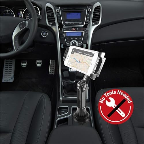 Macally Heavy-Duty Cup Holder Tablet Mount – Versatile i Pad and Tablet Holder for Cars, Trucks & Vehicles – Adjustable Design for 3.5″ to 8″ Devices with Case – 360-Degree Rotation for Optimal Viewing – Effortless Installation for Enhanced Road Safety and Hands-Free Use