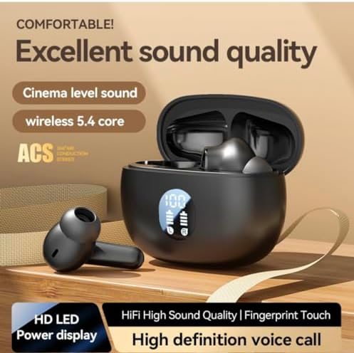 Revolutionary Bluetooth 5.4 Waterproof Sports Earbuds – Unmatched Noise Cancellation Wireless Headphones with 40-Hour Playtime – LED Battery Status for Effortless Monitoring – Integrated Microphone for Superior Call Clarity – Perfectly Crafted for Optimal Sound Quality During Workouts, Daily Commutes, and Relaxation Sessions