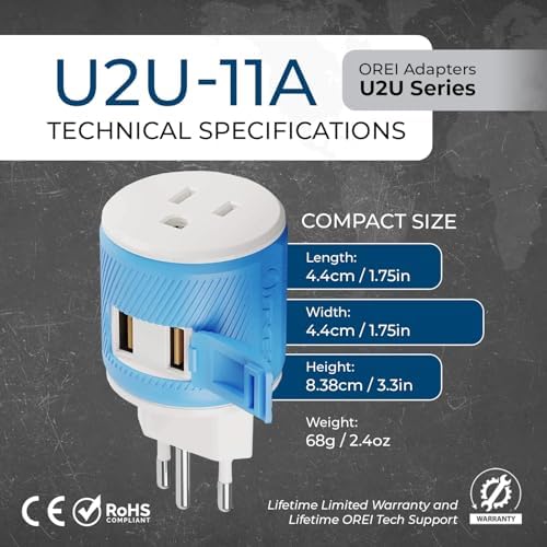OREI Switzerland Travel Plug Adapter with Dual USB Ports – Ultimate Type J Charging Solution for USA Devices – Fast, Efficient Power for i Phones, Laptops, Tablets & More – Essential Travel Accessory for Hassle-Free Connectivity