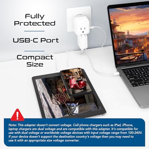 Compact Travel Power Adapter Set for Brazil, Peru & Chile – 20 W Dual USB & USB-C Charger with 2 USA Sockets – Fast Charging with Type C & N Attachments – Portable Plug Converter for Global Travelers – Stay Connected Anywhere
