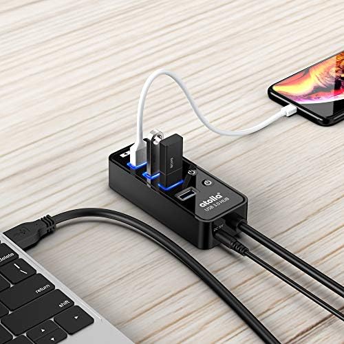 Enhance Your Connectivity with the atolla USB 3.0 Hub – 4-Port Super Speed Splitter with Individual On/Off Switches and Dedicated Charging Port for Seamless Device Management and Fast Data Transfers (2 Feet Long, No AC Adapter Required)
