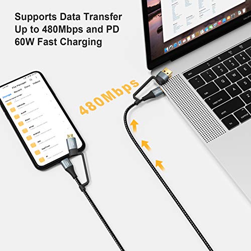 Ultimate 4-in-1 USB C Charger Cable – 6.6 FT Multi-Device Fast Charging & Data Transfer Cable with Power Delivery (PD) 3 A, Compatible with Mac Book Pro, i Pad, Galaxy S23/S23+/S22 & More – Enhanced Durability & Speed for On-the-Go Convenience