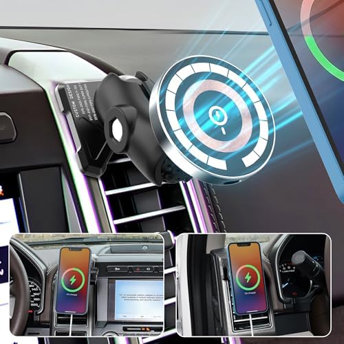 Mag Safe Wireless Car Charger for Ford F-150 (2015-2020) & Expedition (2018-2021) – 15 W Fast Charging Magnetic Phone Holder – Secure Fit for i Phone 15/14/13/12 Pro Max Plus – Effortless Installation & Sleek Design for Optimal Convenience