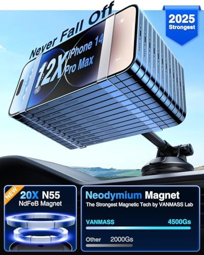 VANMASS Military-Grade Mag Safe Car Mount – 2025 Enhanced Magnetic Phone Holder for i Phone & Android – Ultra-Strong Suction for Dashboard, Windshield, and Vent – Unmatched Stability & Convenience for Safe Driving