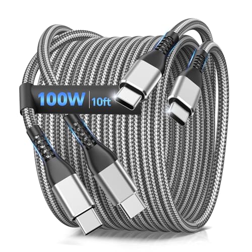 Premium 10 FT USB C to USB C Charger Cable – Dual Pack 100 W Fast Charging, Nylon Braided Design for i Phone 16 Series, Mac Book, and Samsung Galaxy S24 – Stylish Pink Color for Enhanced Durability and Flexibility