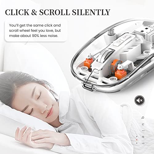 Sleek A.JAZZ Wireless Bluetooth 5.1 & 2.4 G Mini Mouse – Lightweight, Rechargeable, and Silent for Ultimate Focus in Office, PC, Mac, and i Pad Use – Stylish Transparent Design with Nano USB-C Receiver for Enhanced Compatibility and Performance