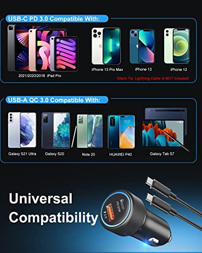 Dual USB-C Fast Car Charger 36 W 2-Pack with PD3.0 & QC3.0 – Includes 6 FT C-C Cables for Galaxy S24/S23/S22/S21, Pixel 6 & i Phone 11 Pro Max to 16 – Ultimate Compatibility & Speed for On-the-Go Charging Solutions