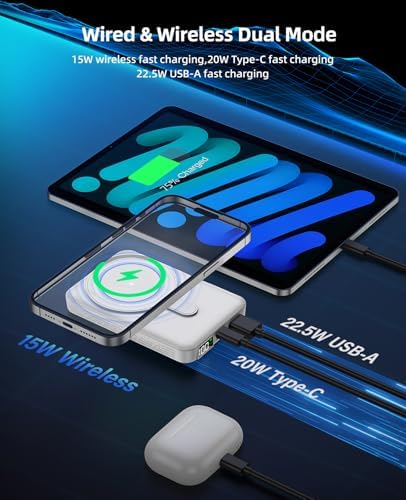 Magnetic 10,000 m Ah Wireless Power Bank – Fast Charging Mini Portable Charger with LED Display & Type-C Cable for Mag Safe i Phone 12/13/14/15 – Ultimate On-the-Go Charging Solution in Sleek Black Finish