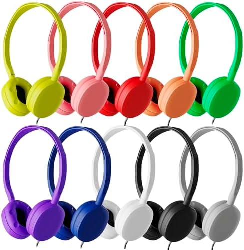 Maximize Student Focus with Maeline 30-Pack Adjustable On-Ear Headphones for Kids – Premium Sound Quality, Lightweight Comfort & Durable Design for Classrooms, Libraries, and Travel – Vibrant Multi-Colored Options, 3.5 mm Plug Compatibility, Effortless Maintenance for Young Learners