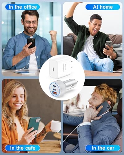 Ultimate 4-in-1 USB C Fast Charging System: 67 W 3-Port Car Charger, 45 W Wall Adapter, and Dual 3 FT USB C Cables for i Phone 16 Series, i Pad, and Mac Book – Superior Speed and Compatibility for On-the-Go Power Solutions