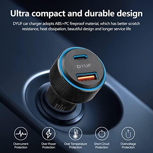 Elevate Your Charging Experience with the DYUF 48 W USB C Car Charger – Rapid Dual USB Adapter Featuring 60 W Type-C Fast Charging Cable, PD30 W & QC3.0 18 W Ports for Samsung Galaxy S22/S21/Ultra 5 G, Note 20/10, i Pad Pro and More – Unmatched Speed & Compatibility for On-the-Go Power Needs