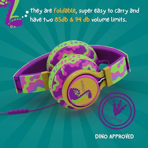 Kidrox Safe Sound Wired Toddler Headphones – Volume-Limited 85 d B Child-Friendly Headset for Ages 1-7 | Lightweight, Durable Design Perfect for Travel on Airplanes and Cars | Comfortable Fit for Tablets, i Pads, and More – Ensuring Safe Listening and Ultimate Entertainment Enjoyment