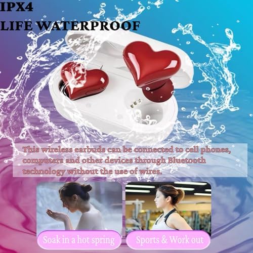 Stylish Heart-Shaped Wireless Bluetooth Earbuds with Noise-Canceling Technology – Premium Sound Quality for Gym, Office, and School | Portable Charging Case Included for Extended Use and Enhanced Compatibility