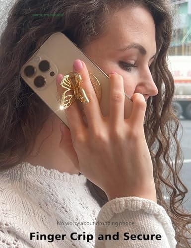 Transform Your Mobile Experience with the Chic Magnetic Phone Grip for Mag Safe – Stylish Butterfly Design in Rose Gold and White, Featuring Versatile Kickstand and Universal Adapter Ring for Enhanced Functionality and Secure Hold